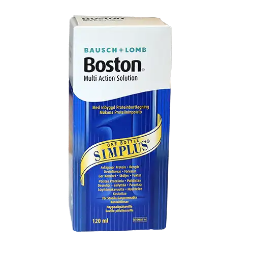 Flaske med Boston Simplus Multi Action Solution kontaktlinsevæske