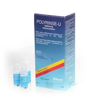 Pakke og ampuller med Polyrinse-U kontaktlinsevæske